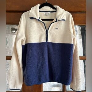 Vineyard Vines Half Zip Navy and Cream Pullover Boucle Fleece Sweatshirt